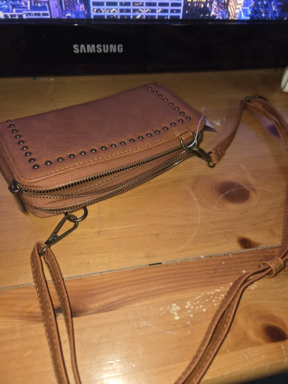 Otherwild Tan Studded Crossbody Wallet